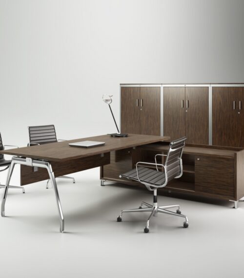 Bureau Inspira – JG Group Bureau noyer piètement chromé